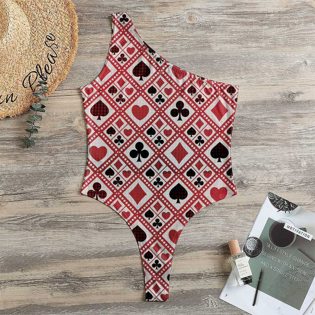 Playing Card Suits Plaid Pattern Print One Shoulder Bodysuit