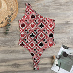 Playing Card Suits Plaid Pattern Print One Shoulder Bodysuit