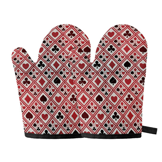 Playing Card Suits Plaid Pattern Print Oven Mitts