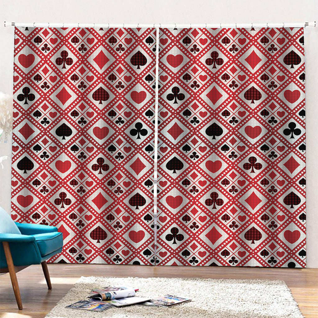 Playing Card Suits Plaid Pattern Print Pencil Pleat Curtains