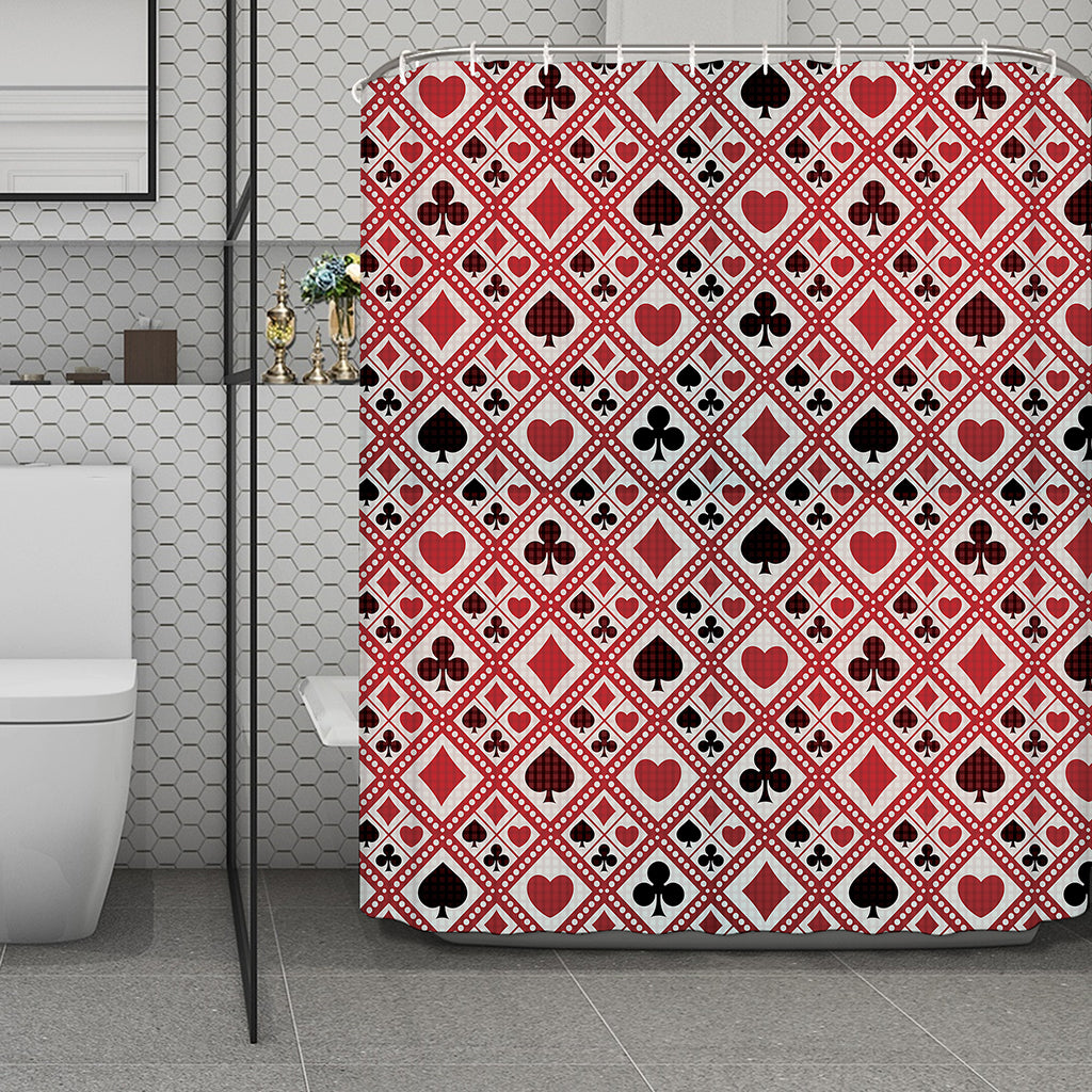 Playing Card Suits Plaid Pattern Print Polyester Shower Curtain