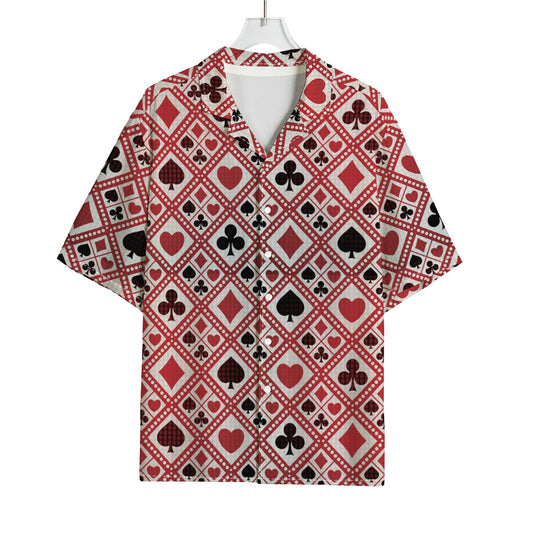 Playing Card Suits Plaid Pattern Print Rayon Hawaiian Shirt