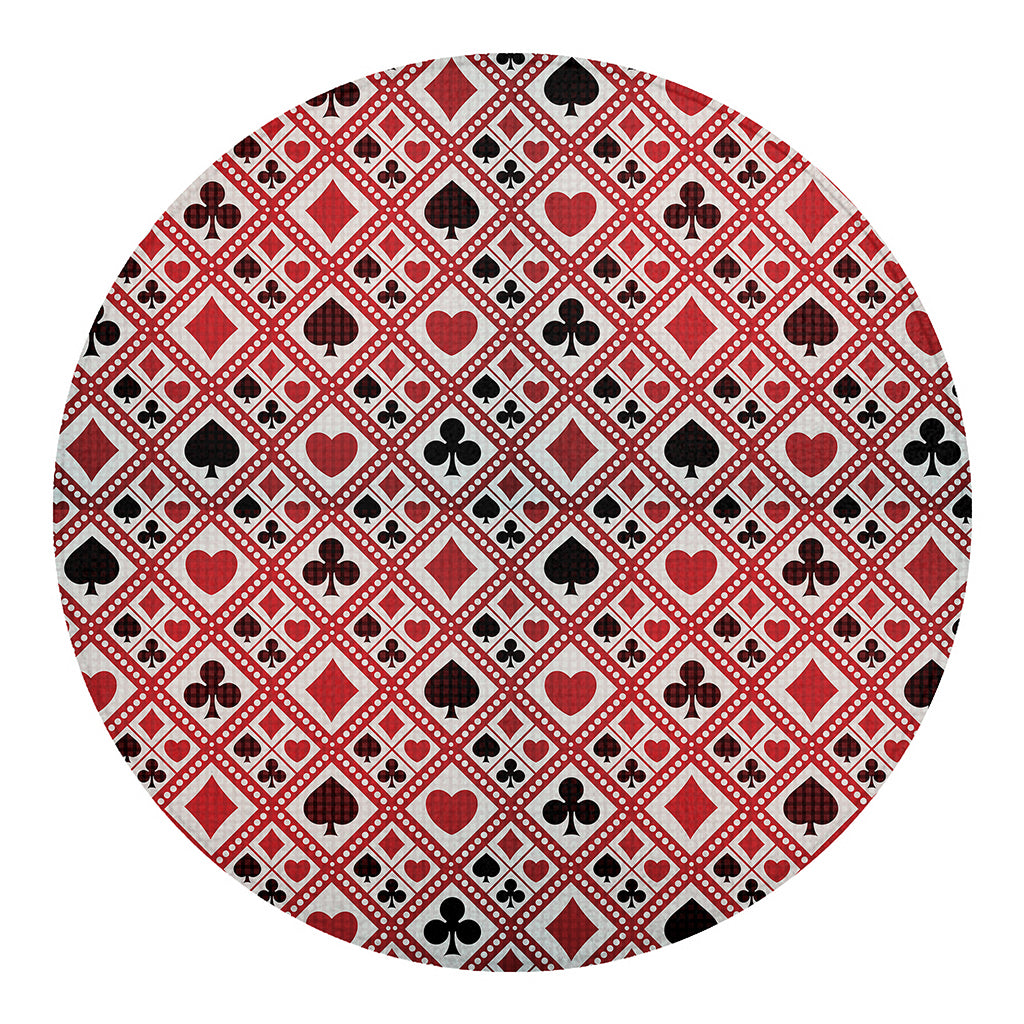 Playing Card Suits Plaid Pattern Print Round Blanket
