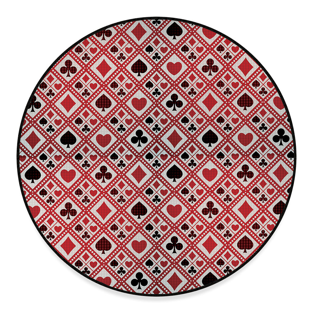 Playing Card Suits Plaid Pattern Print Round Floor Mat