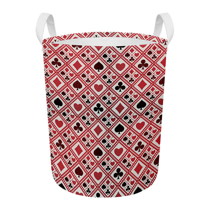 Playing Card Suits Plaid Pattern Print Round Laundry Basket