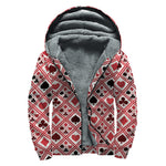 Playing Card Suits Plaid Pattern Print Sherpa Lined Zip Up Hoodie
