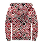Playing Card Suits Plaid Pattern Print Sherpa Lined Zip Up Hoodie