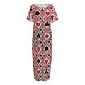 Playing Card Suits Plaid Pattern Print Short Sleeve Long Nightdress