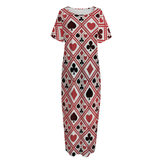 Playing Card Suits Plaid Pattern Print Short Sleeve Long Nightdress