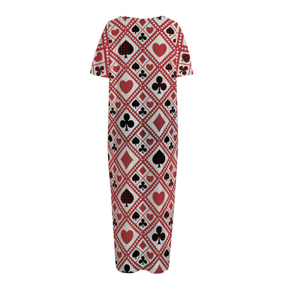 Playing Card Suits Plaid Pattern Print Short Sleeve Long Nightdress