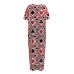 Playing Card Suits Plaid Pattern Print Short Sleeve Long Nightdress