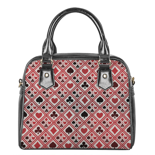 Playing Card Suits Plaid Pattern Print Shoulder Handbag