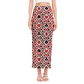 Playing Card Suits Plaid Pattern Print Side Slit Maxi Skirt