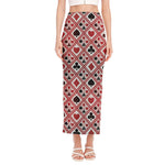 Playing Card Suits Plaid Pattern Print Side Slit Maxi Skirt