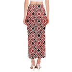Playing Card Suits Plaid Pattern Print Side Slit Maxi Skirt