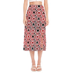 Playing Card Suits Plaid Pattern Print Side Slit Midi Skirt