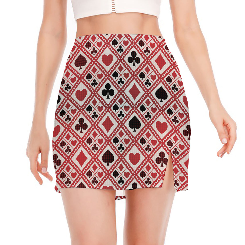 Playing Card Suits Plaid Pattern Print Side Slit Mini Skirt
