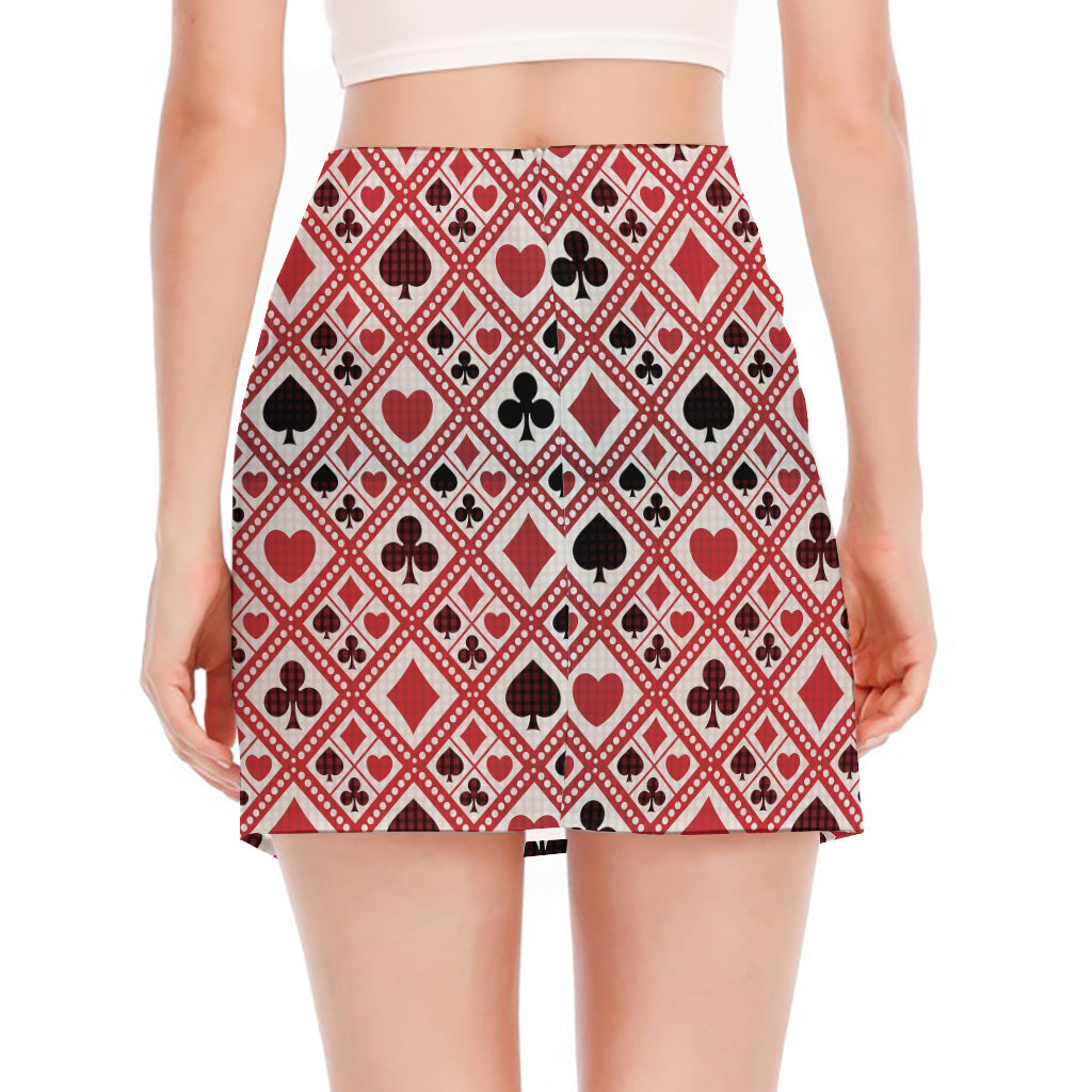 Playing Card Suits Plaid Pattern Print Side Slit Mini Skirt