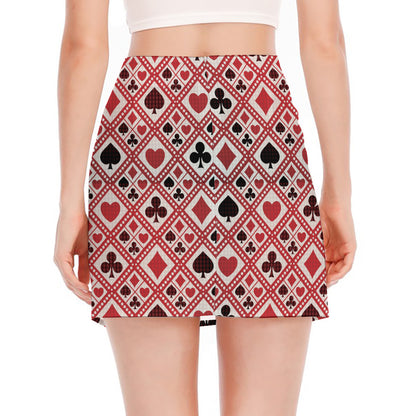 Playing Card Suits Plaid Pattern Print Side Slit Mini Skirt