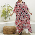 Playing Card Suits Plaid Pattern Print Silk V-Neck Kaftan Dress