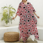 Playing Card Suits Plaid Pattern Print Silk V-Neck Kaftan Dress