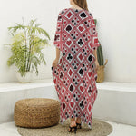 Playing Card Suits Plaid Pattern Print Silk V-Neck Kaftan Dress