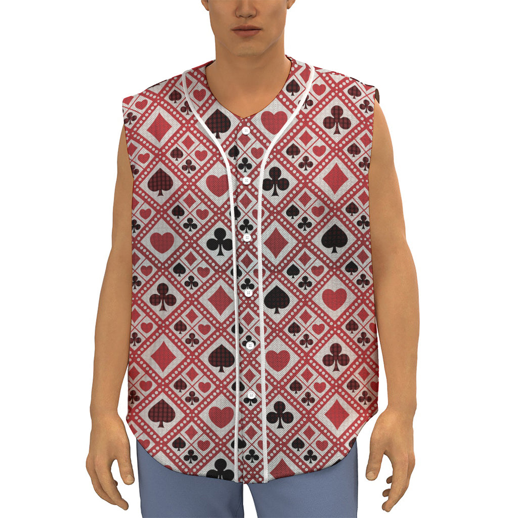 Playing Card Suits Plaid Pattern Print Sleeveless Baseball Jersey
