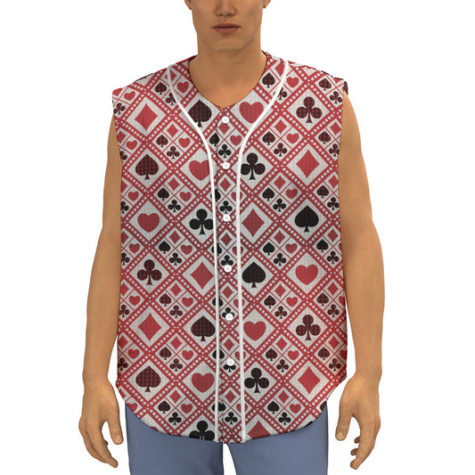 Playing Card Suits Plaid Pattern Print Sleeveless Baseball Jersey