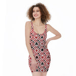 Playing Card Suits Plaid Pattern Print Sleeveless Bodycon Dress