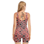 Playing Card Suits Plaid Pattern Print Sleeveless One Piece Swimsuit