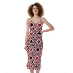 Playing Card Suits Plaid Pattern Print Slim Fit Midi Cami Dress