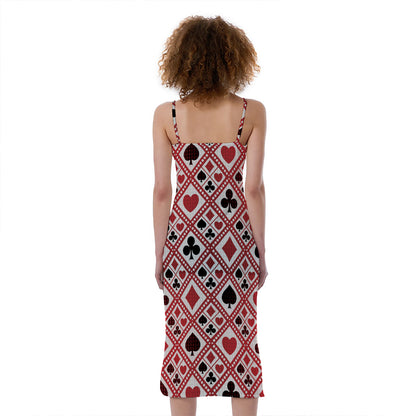 Playing Card Suits Plaid Pattern Print Slim Fit Midi Cami Dress