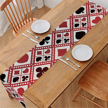 Playing Card Suits Plaid Pattern Print Table Runner