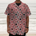 Playing Card Suits Plaid Pattern Print Textured Short Sleeve Shirt