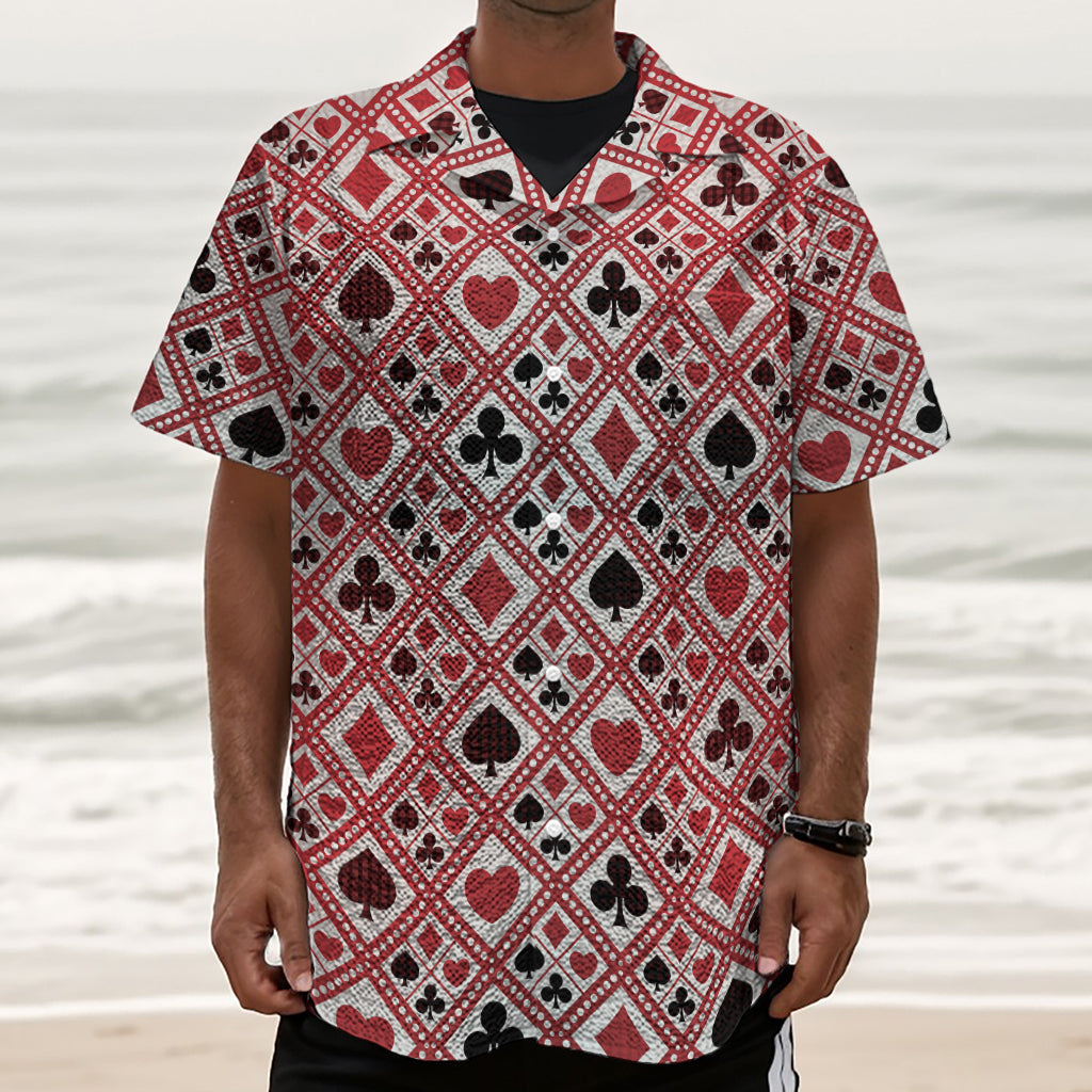 Playing Card Suits Plaid Pattern Print Textured Short Sleeve Shirt