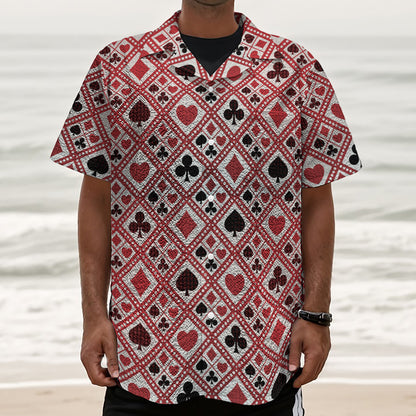 Playing Card Suits Plaid Pattern Print Textured Short Sleeve Shirt