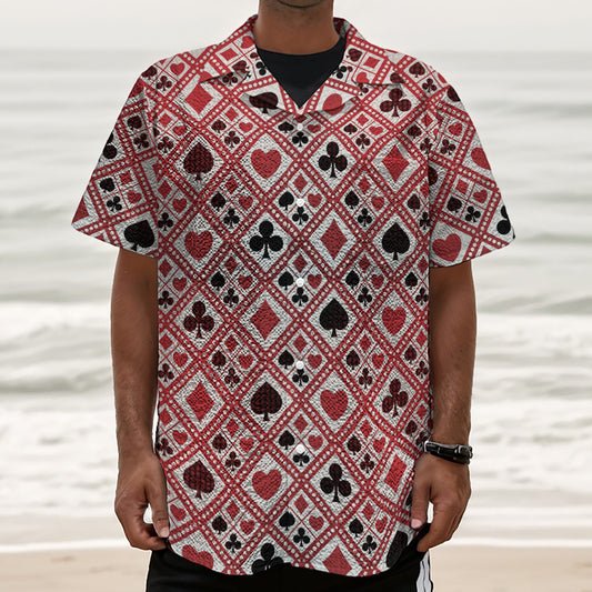 Playing Card Suits Plaid Pattern Print Textured Short Sleeve Shirt