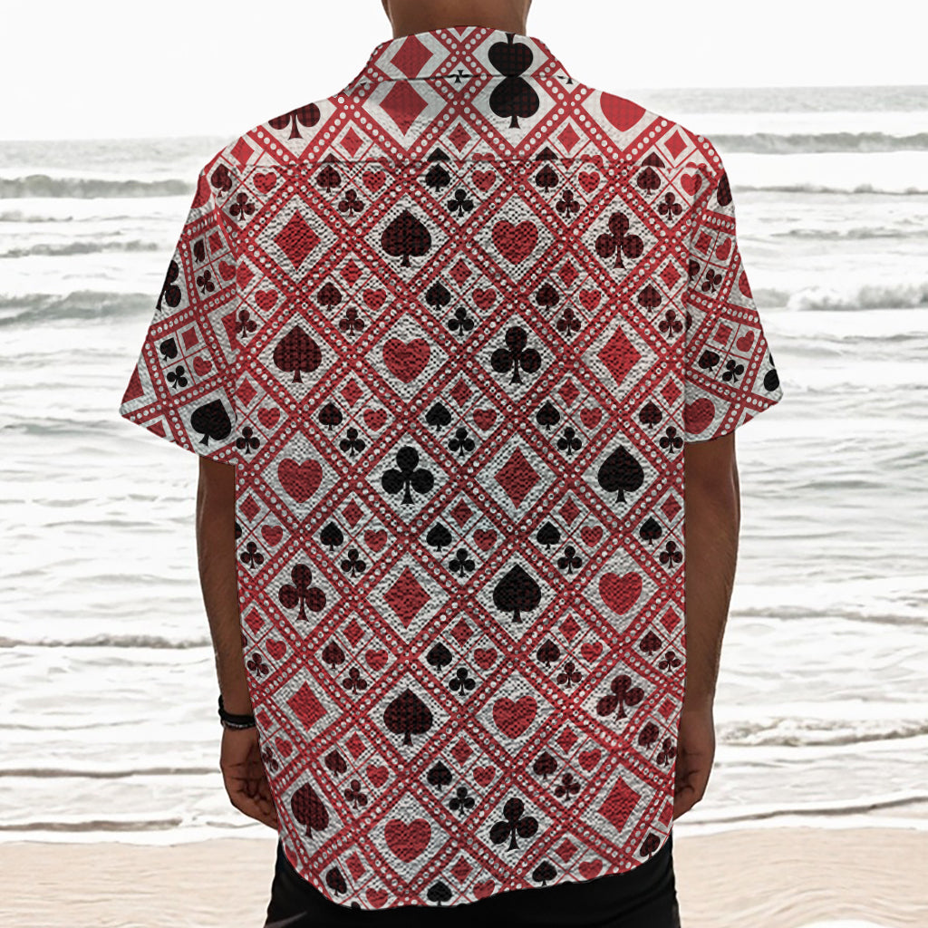 Playing Card Suits Plaid Pattern Print Textured Short Sleeve Shirt