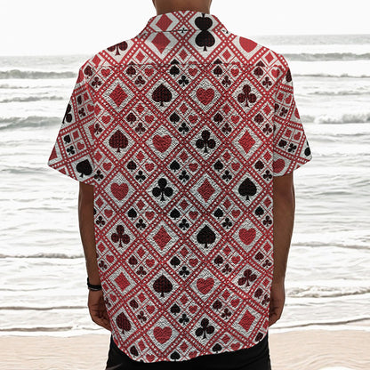 Playing Card Suits Plaid Pattern Print Textured Short Sleeve Shirt