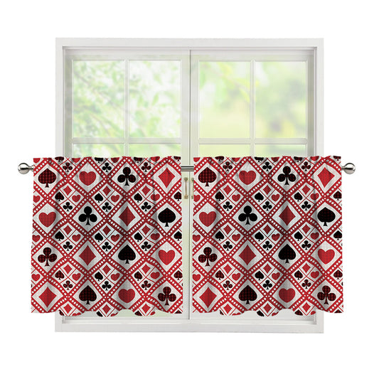Playing Card Suits Plaid Pattern Print Tier Curtains