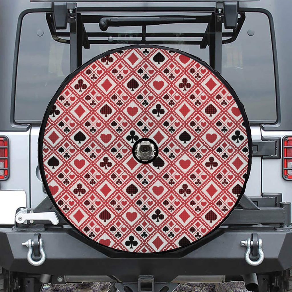 Playing Card Suits Plaid Pattern Print Tire Cover With Camera Hole