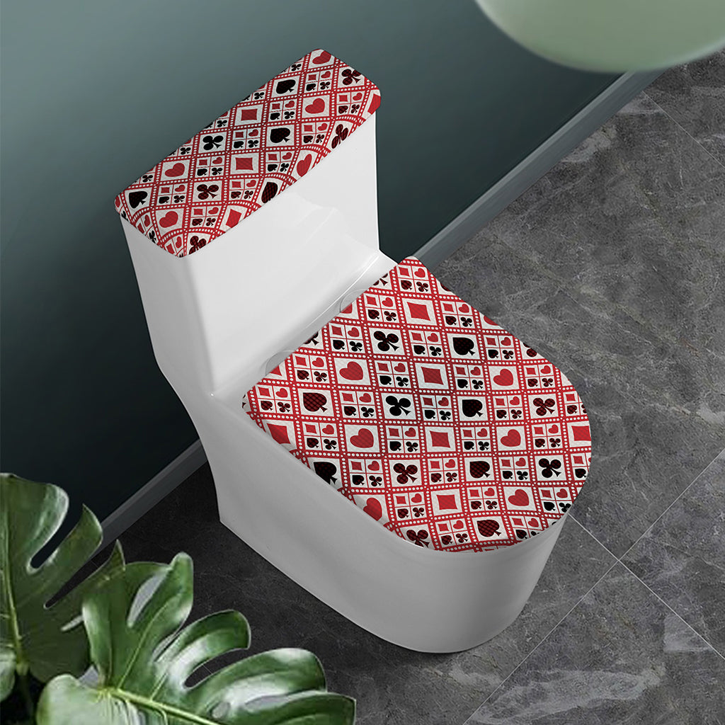 Playing Card Suits Plaid Pattern Print Toilet Lid And Tank Cover Set