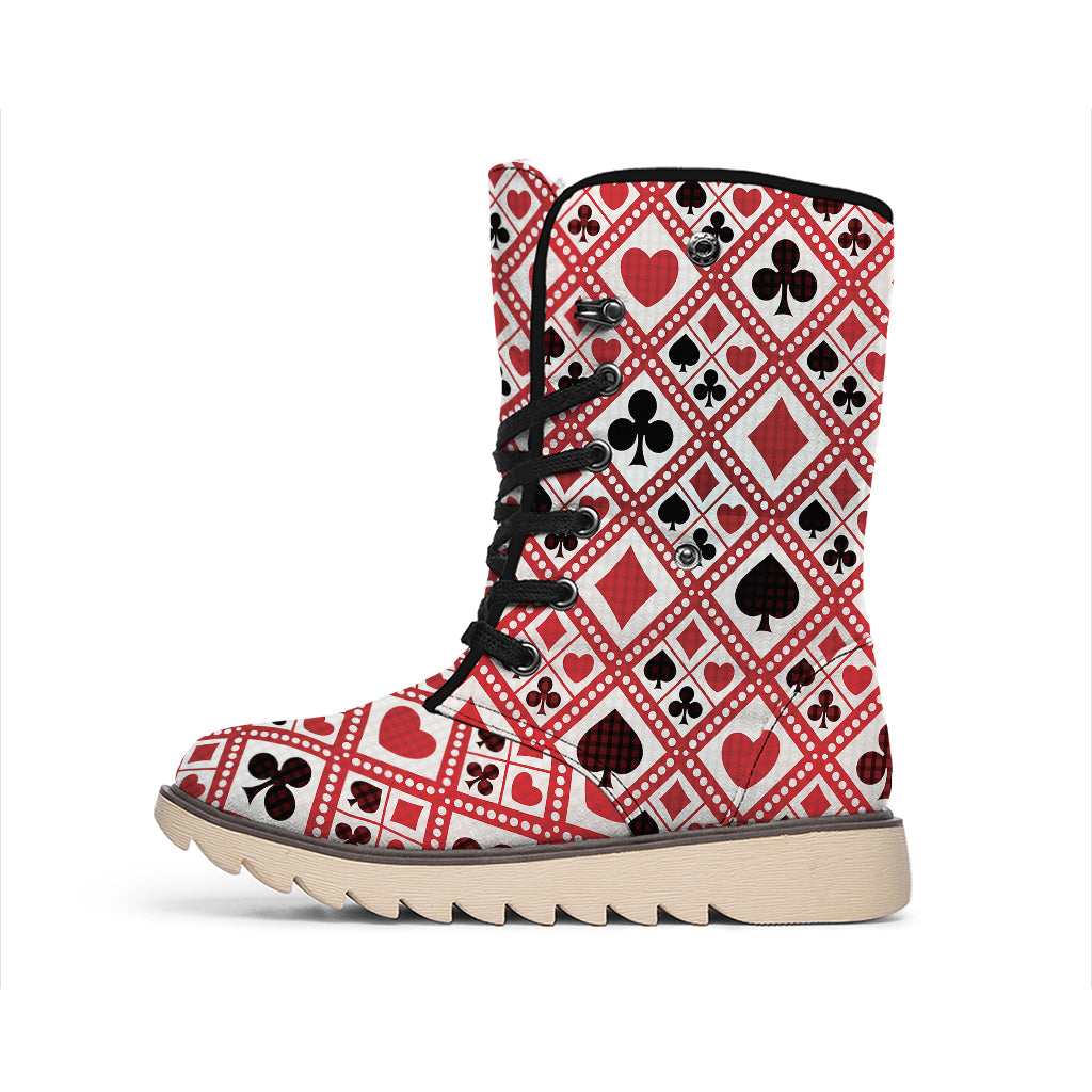 Playing Card Suits Plaid Pattern Print Winter Boots