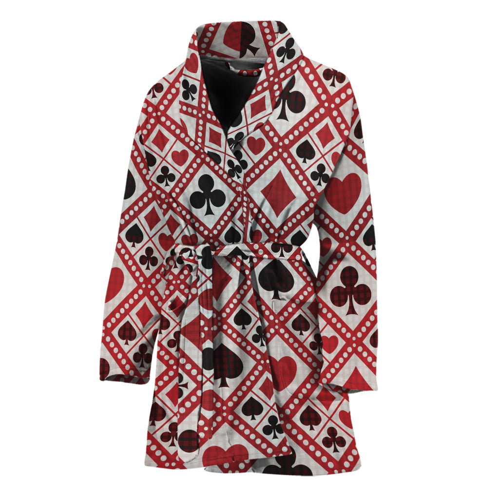 Playing Card Suits Plaid Pattern Print Women's Bathrobe