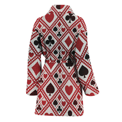 Playing Card Suits Plaid Pattern Print Women's Bathrobe