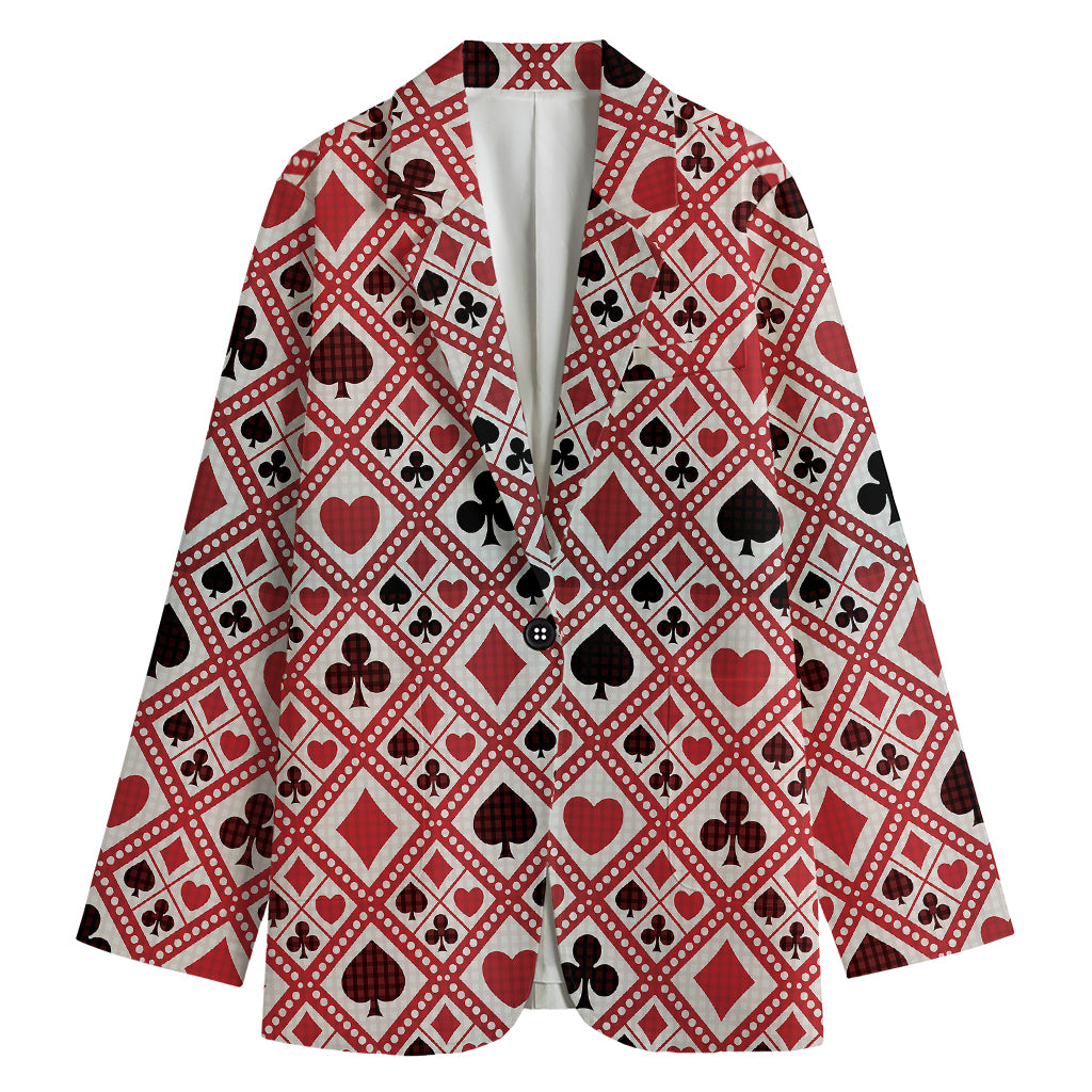 Playing Card Suits Plaid Pattern Print Women's Blazer