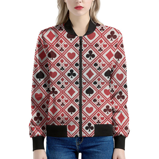 Playing Card Suits Plaid Pattern Print Women's Bomber Jacket