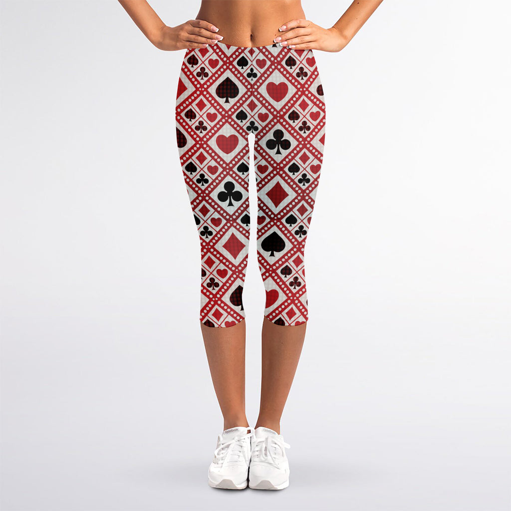 Playing Card Suits Plaid Pattern Print Women's Capri Leggings