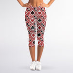 Playing Card Suits Plaid Pattern Print Women's Capri Leggings