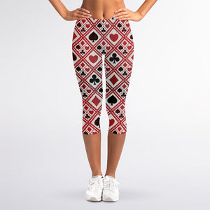 Playing Card Suits Plaid Pattern Print Women's Capri Leggings